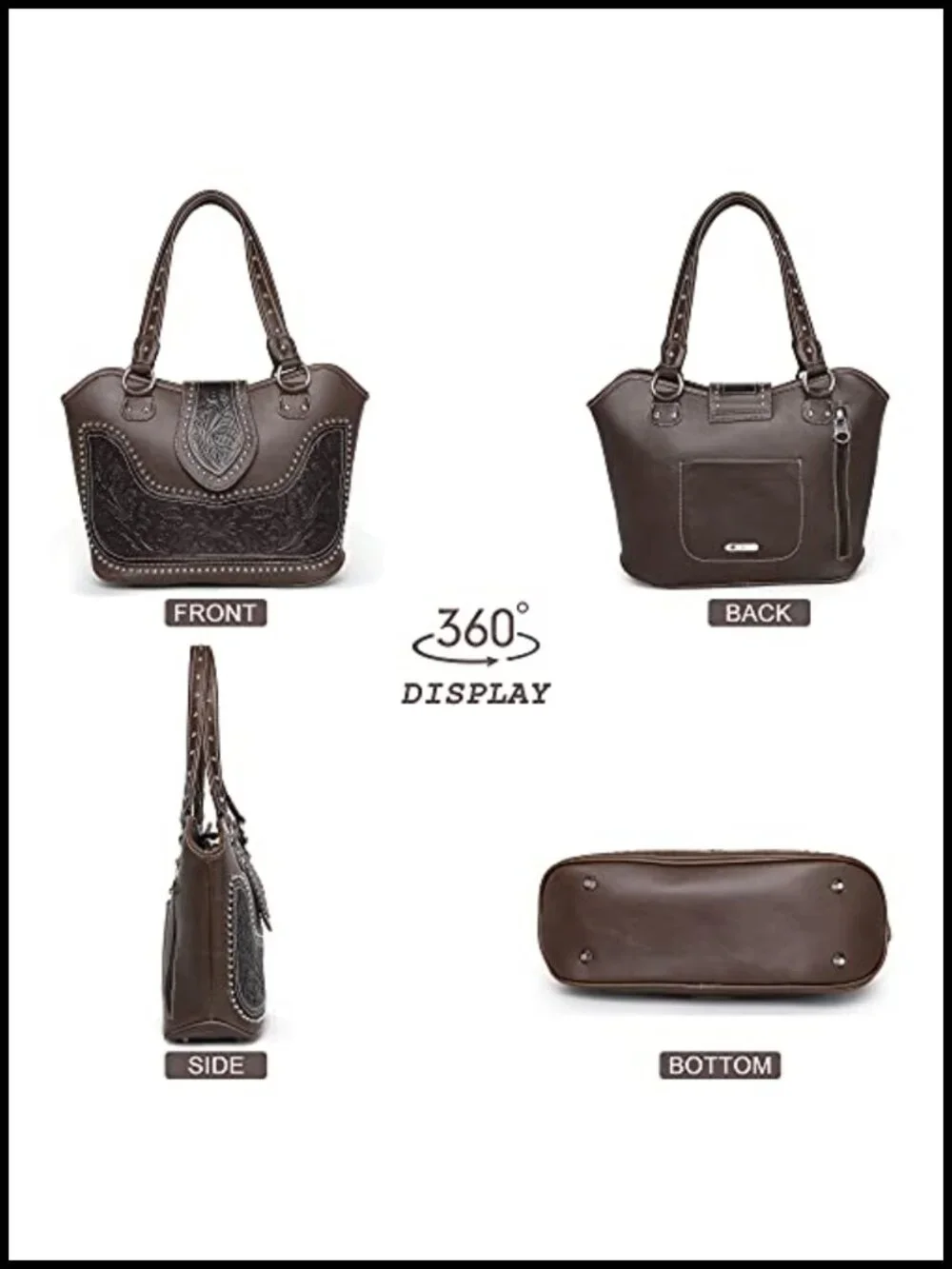 Western Tooled Tote Bag with Holster - Vegan Leather Shoulder Bag